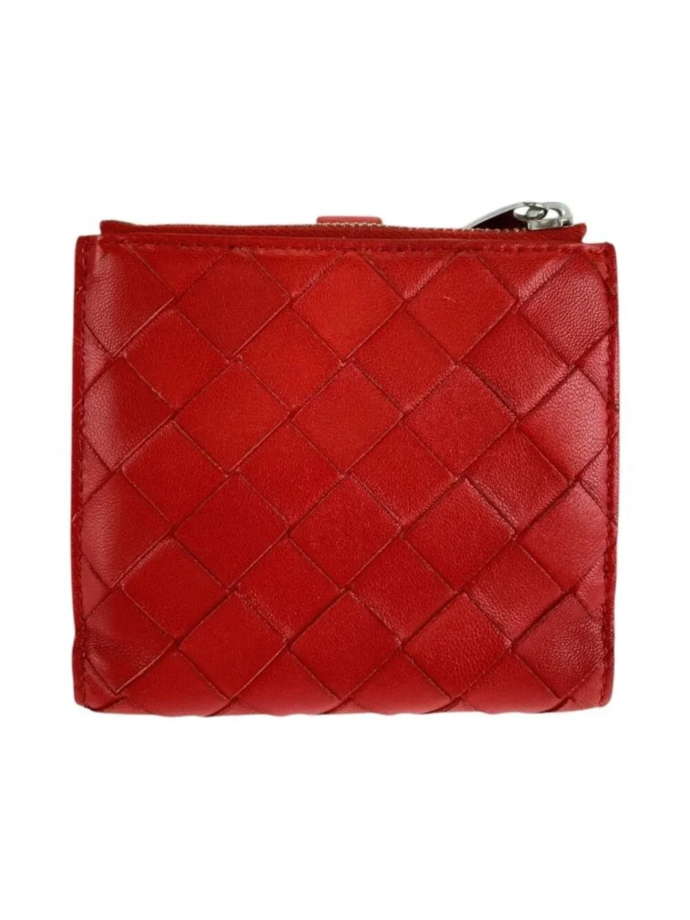 Bottega Veneta Maxi Intrecciato Red Leather Fold Wallet Compact
